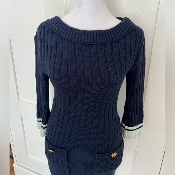 TORY BURCH designer dark blue sweater dress with gold buttons preppy sporty - Picture 6 of 9